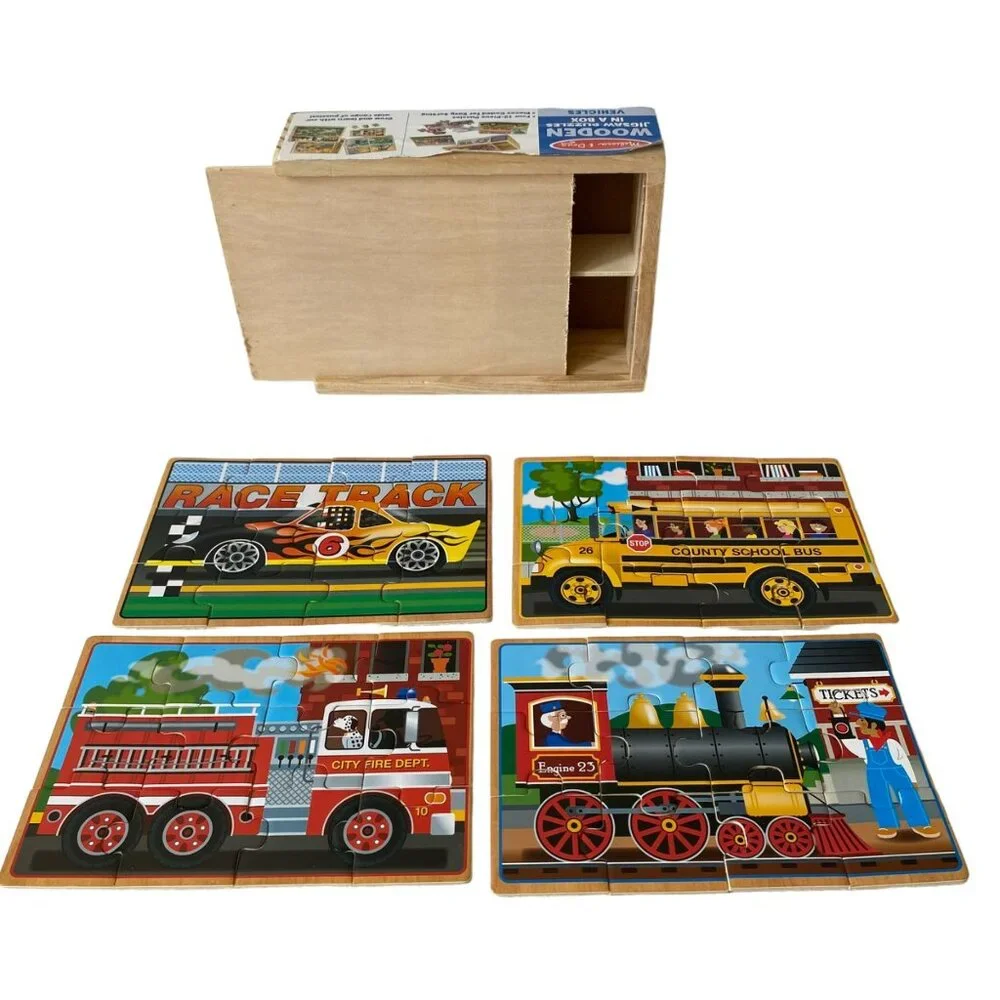Melissa & Doug‎ Wooden Jigsaw Puzzles In A Box - Vehicles Set of 4 Ages 3+